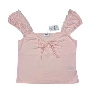 Cotton On Annie Lace Trim Tie Front Bow Baby Pink Tee Top - Size L